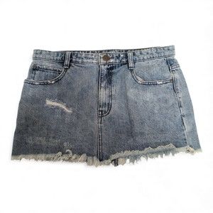 Free People Light Wash Distressed Denim Mini Skirt - Size 6